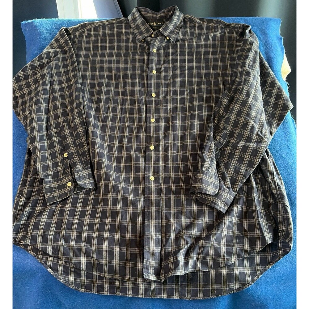 Ralph Lauren Blake Men’s XL Blue Plaid Button Down Shirt 100% Cotton Classic Fit